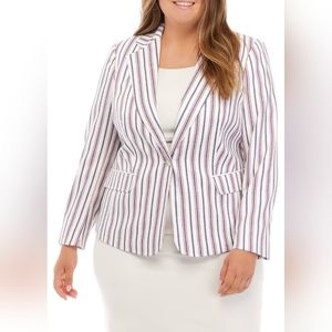 Jones New York Plus Size Long Sleeve Striped Blazer, White, Navy & Red, 3X